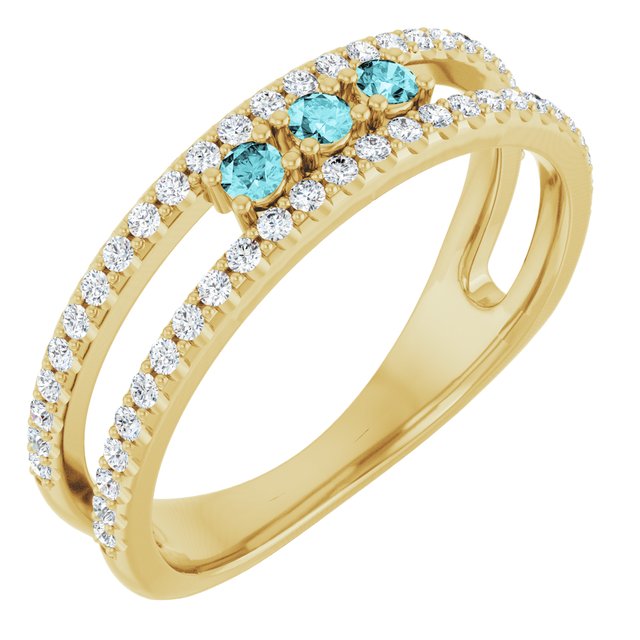 14K Yellow Natural Blue Zircon & 1/4 CTW Natural Diamond Ring